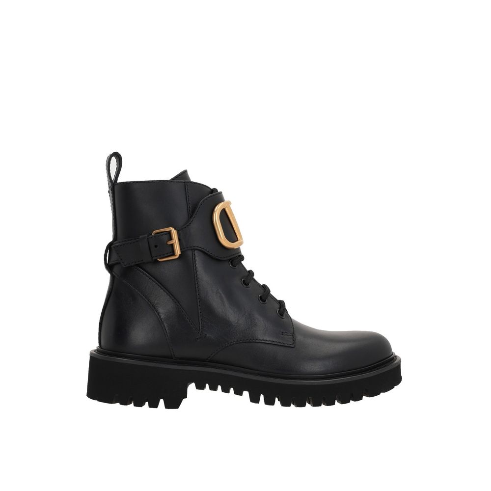 Black Calfskin Lace-Up Boots