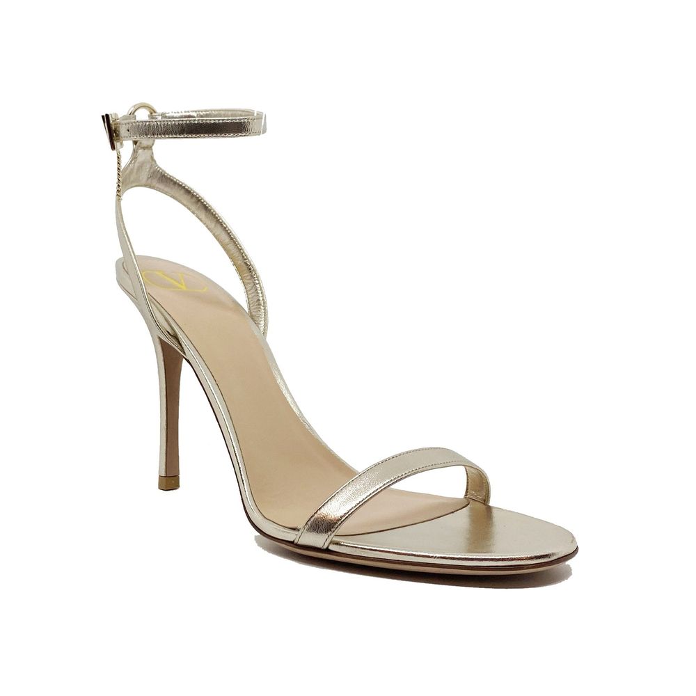 Gold Leather Stiletto Heel Sandals