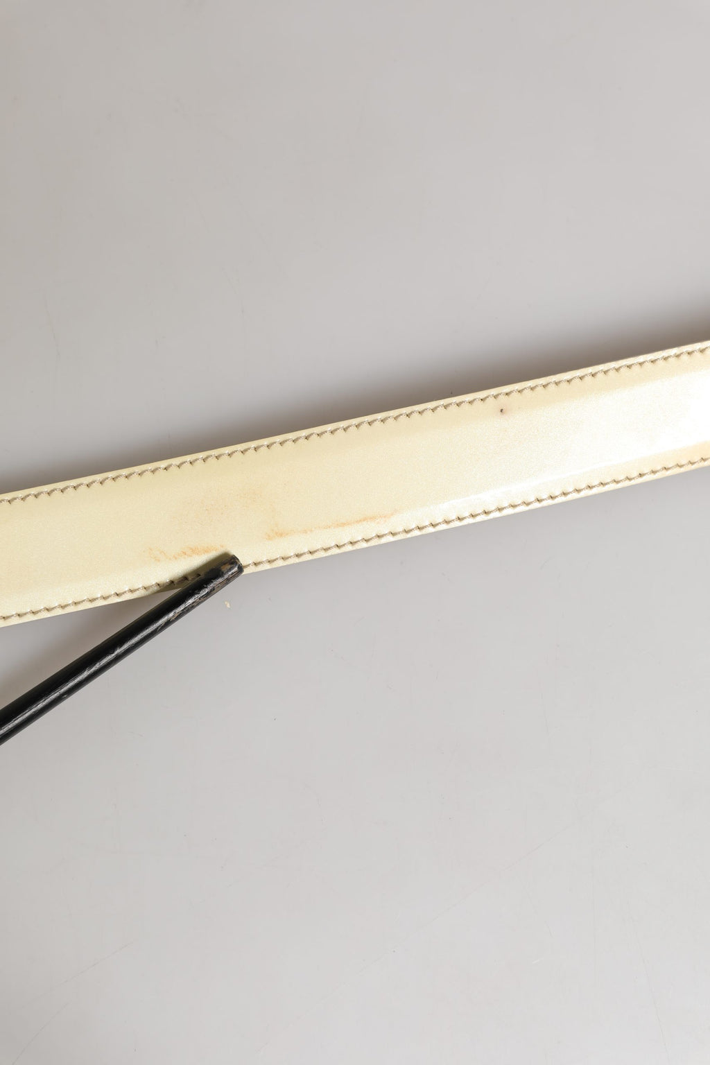 Beige Leather Logo Waist Women Gold Metal Buckle Belt