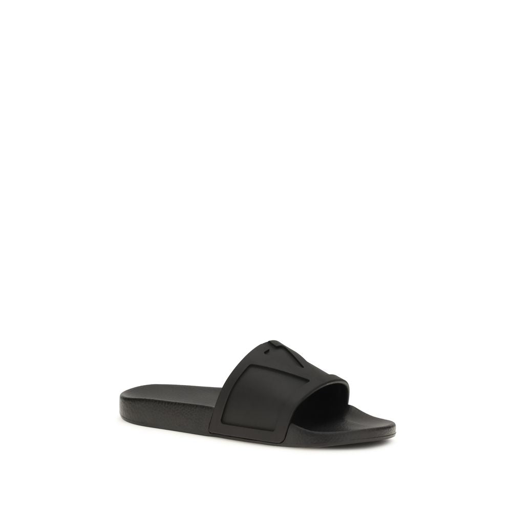 Black Rubber Flat Sandals