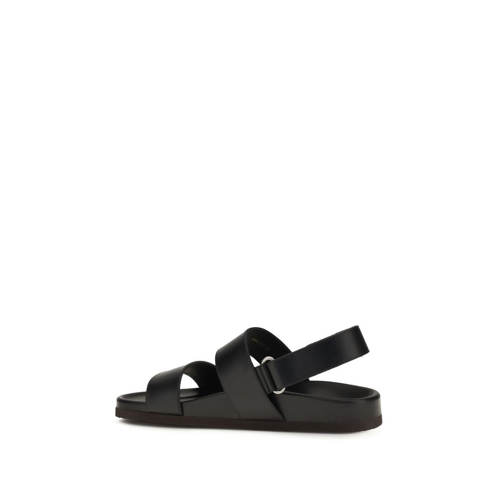Black Calf Leather Bos Taurus Flat Sandals