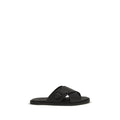 Black Calf Leather Bos Taurus Flat Sandals