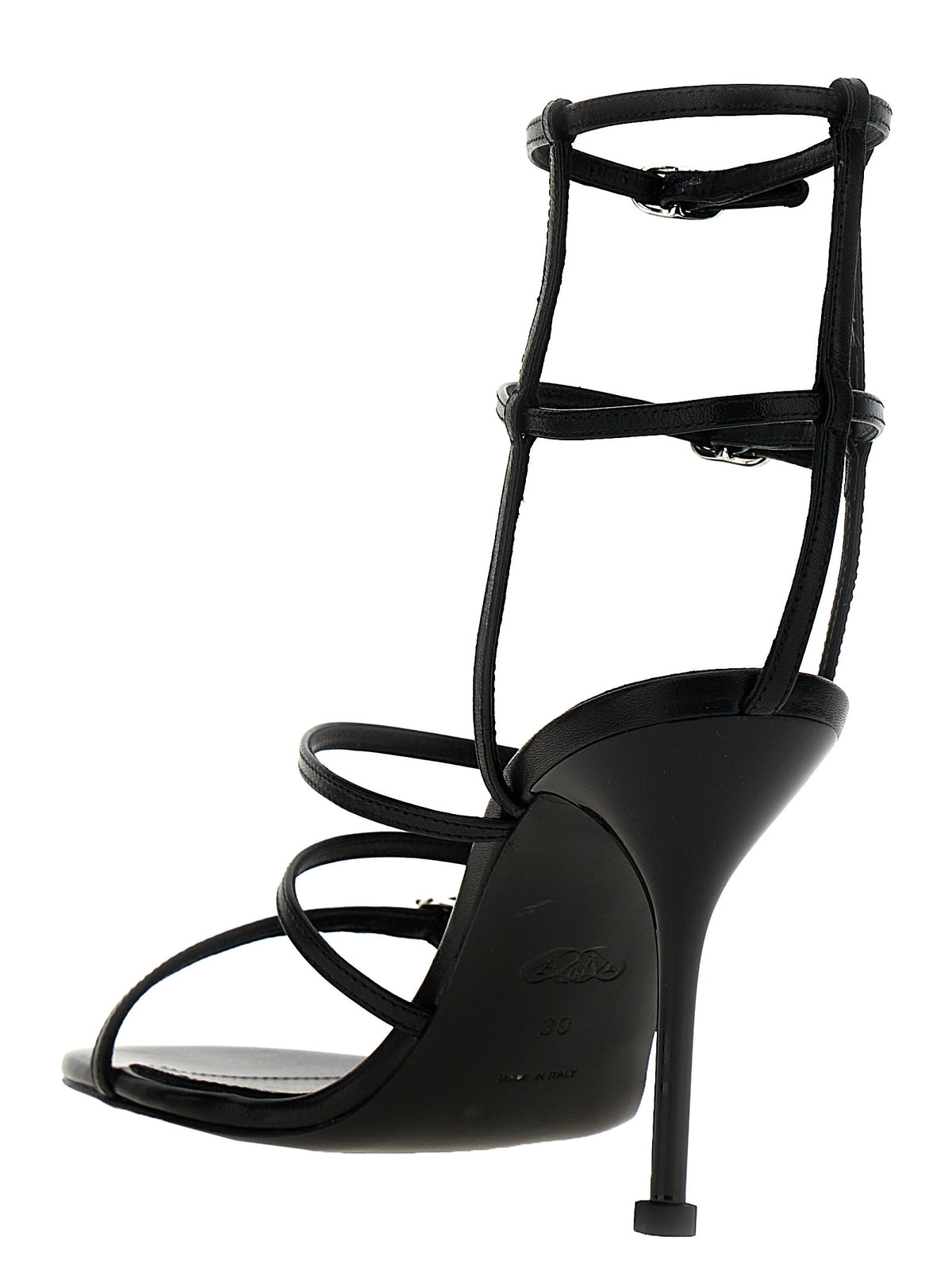 Black Lambskin Stiletto Heel Sandals