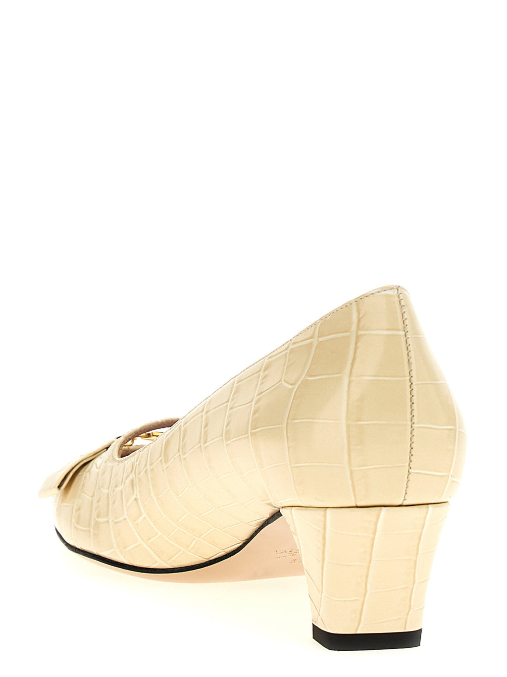 White Calfskin Mid Heel Pumps