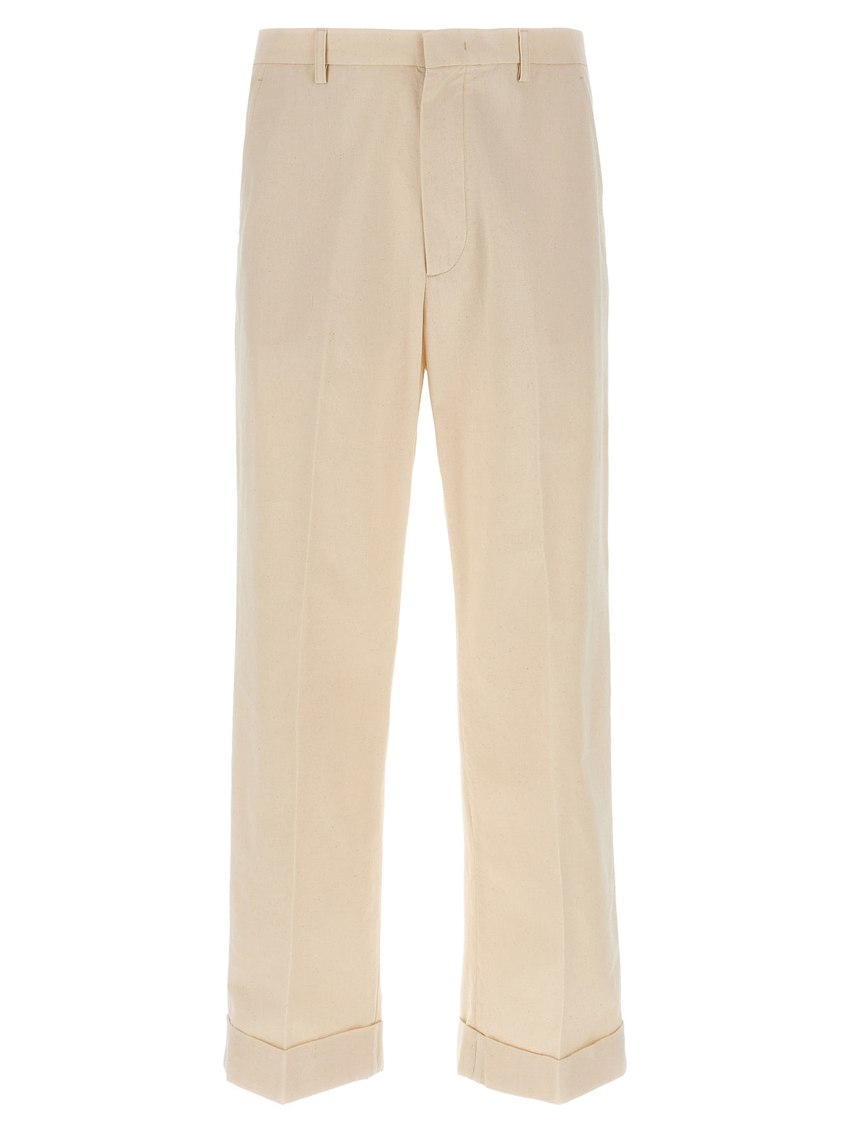 Beige Cotton Casual Pants