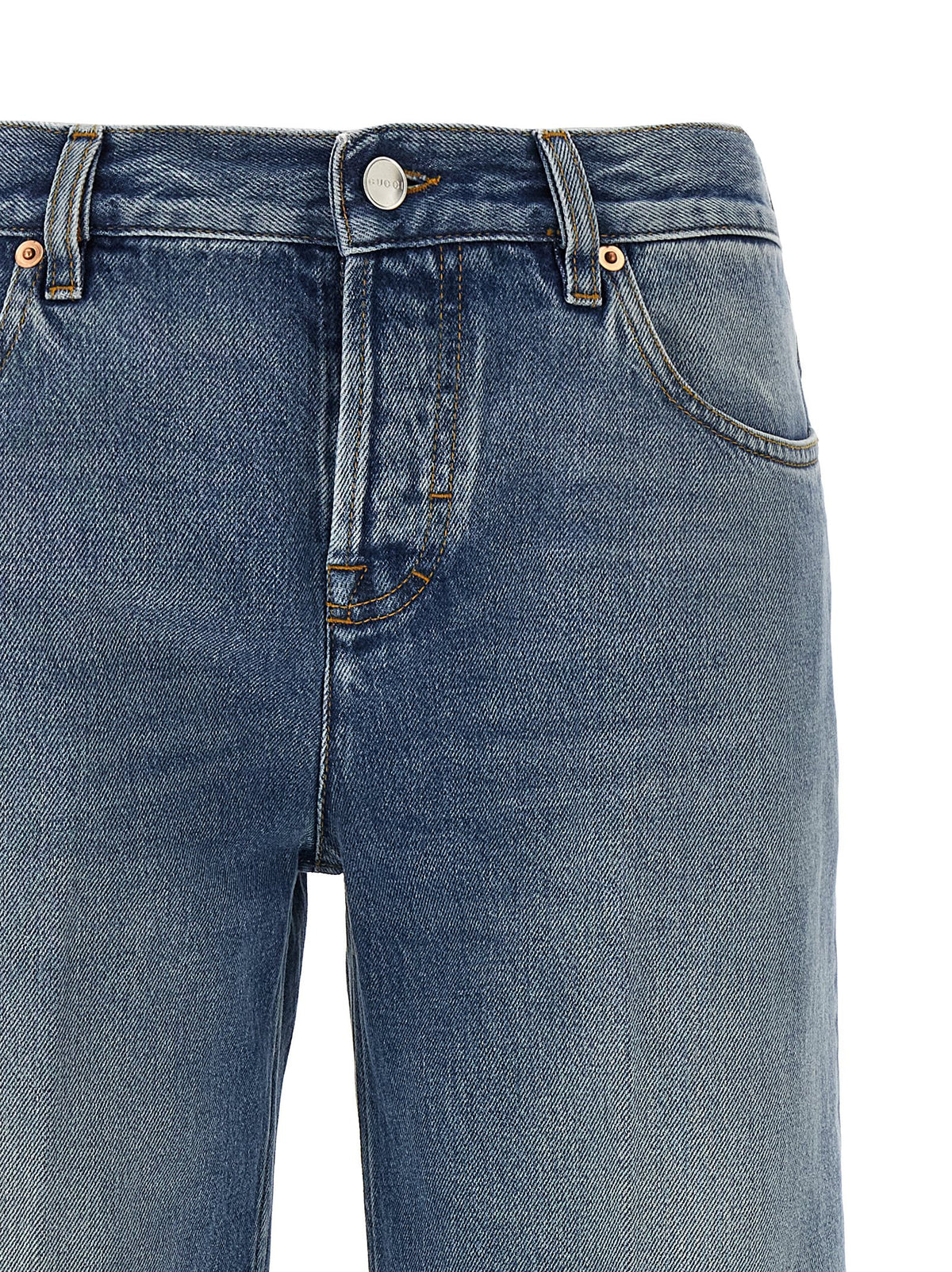 Blue Cotton Straight-Leg Jeans