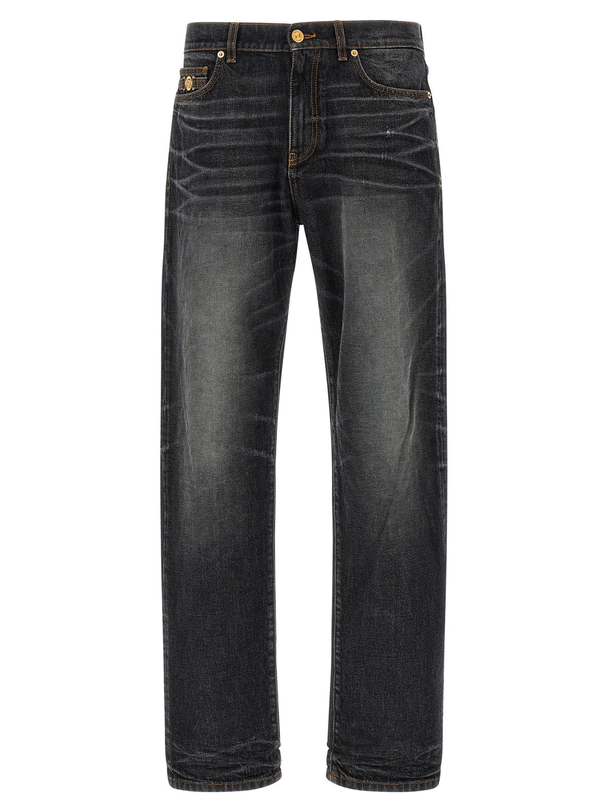 Black Cotton Straight-Leg Jeans