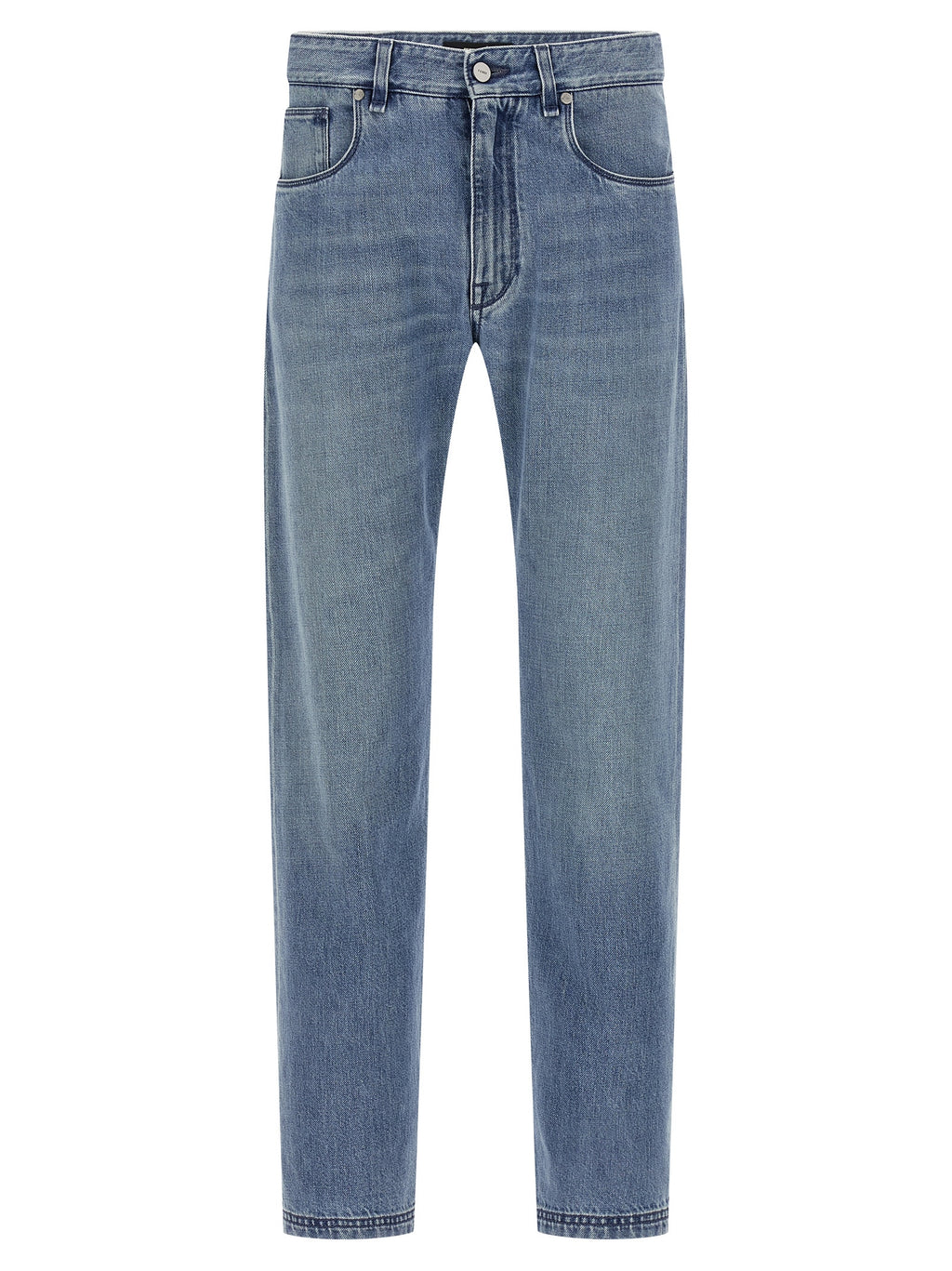 Blue Cotton Straight-Leg Jeans
