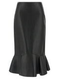 Black Lamb Leather Midi Skirt