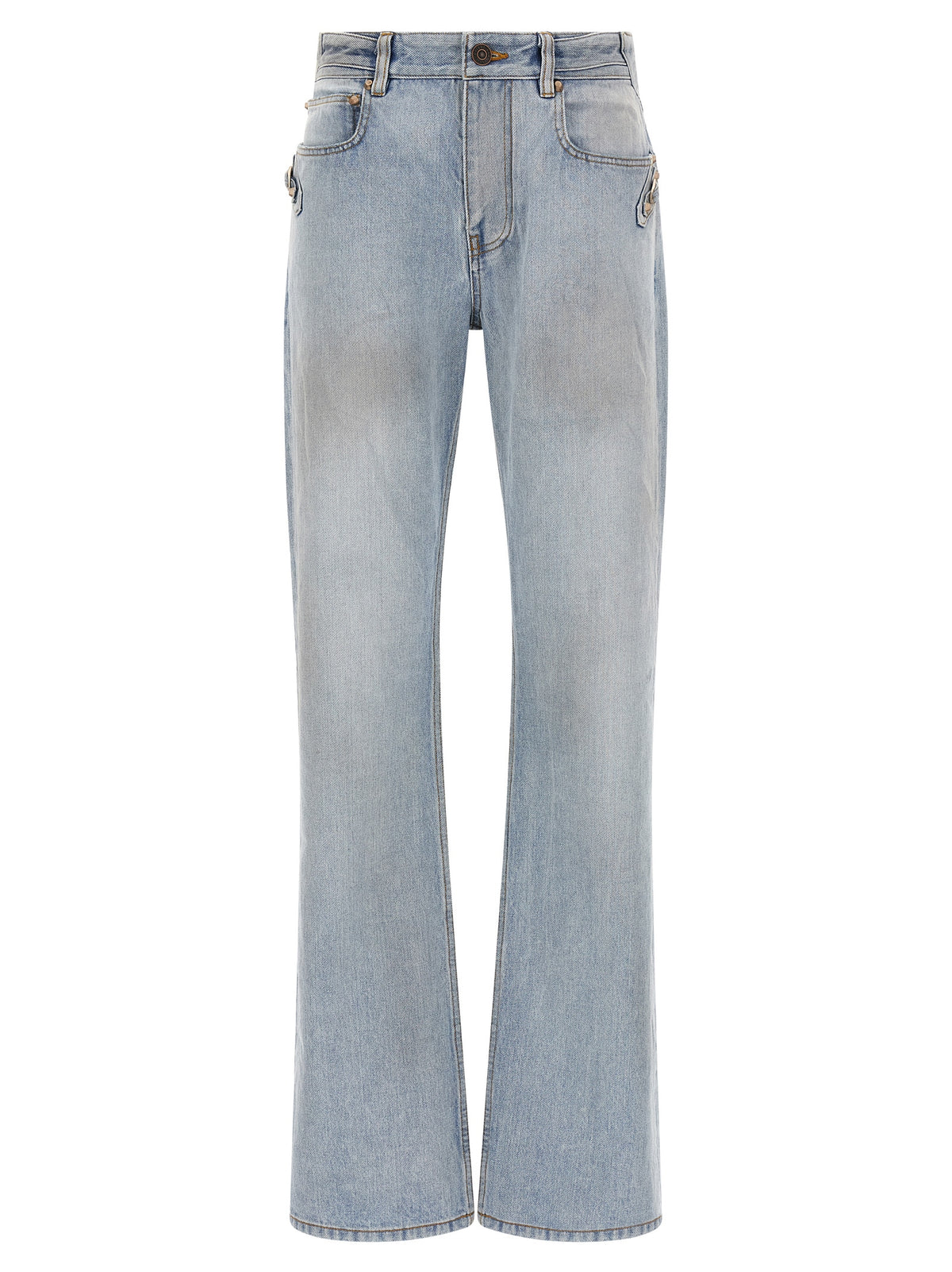 Blue Cotton Straight-Leg Jeans