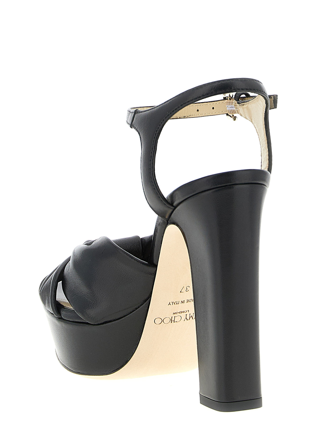 Black Leather Stiletto Heel Sandals