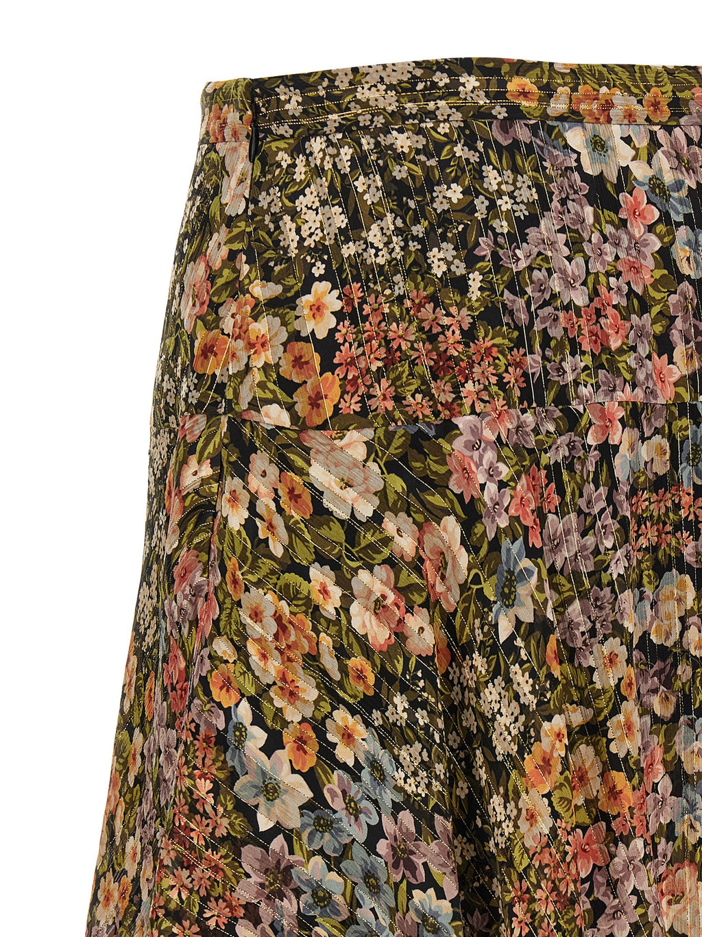 Multicolor Silk Midi Skirt