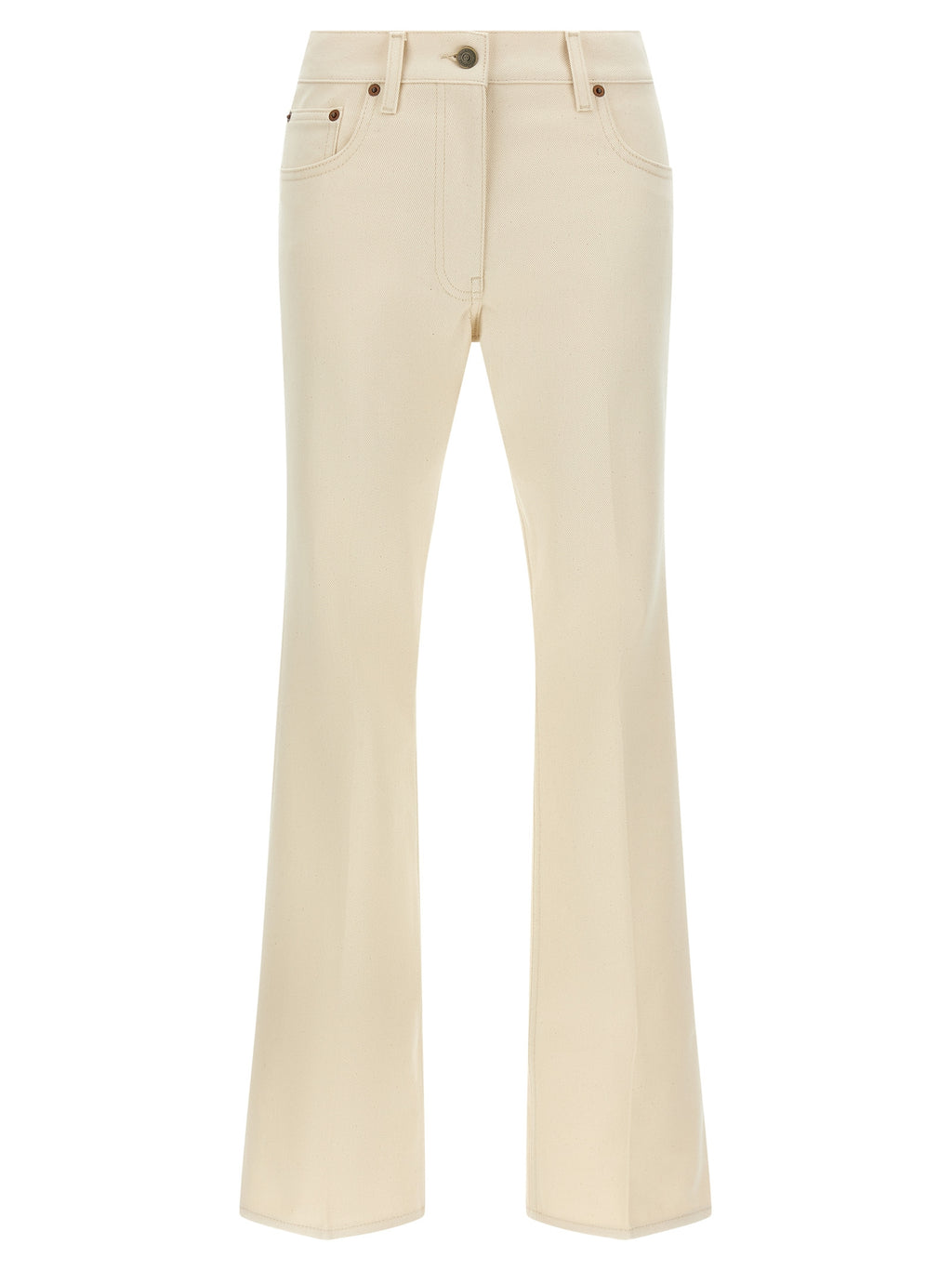 Beige Cotton Flared Jeans