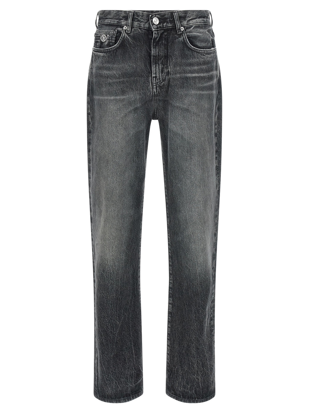 Gray Cotton Straight-Leg Jeans