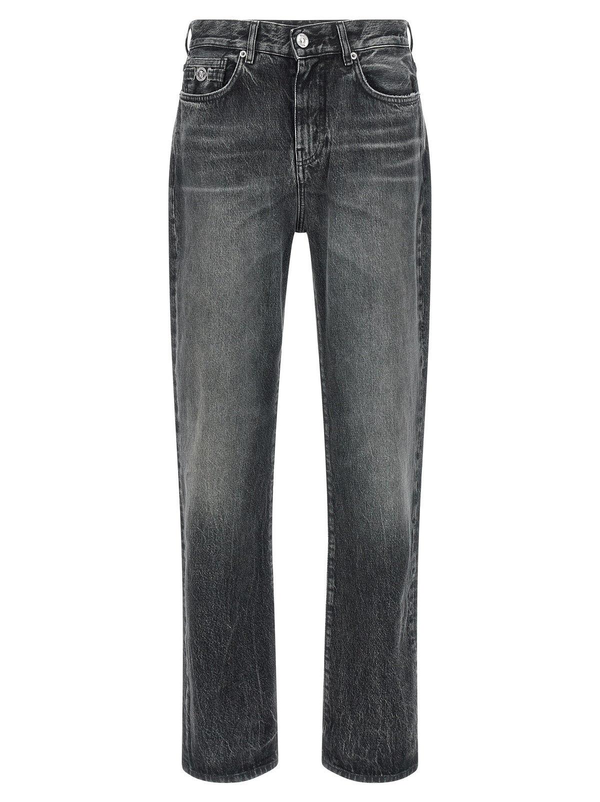 Gray Cotton Straight-Leg Jeans