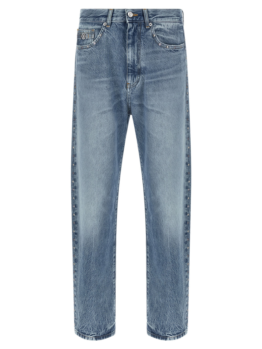 Blue Cotton Straight-Leg Jeans