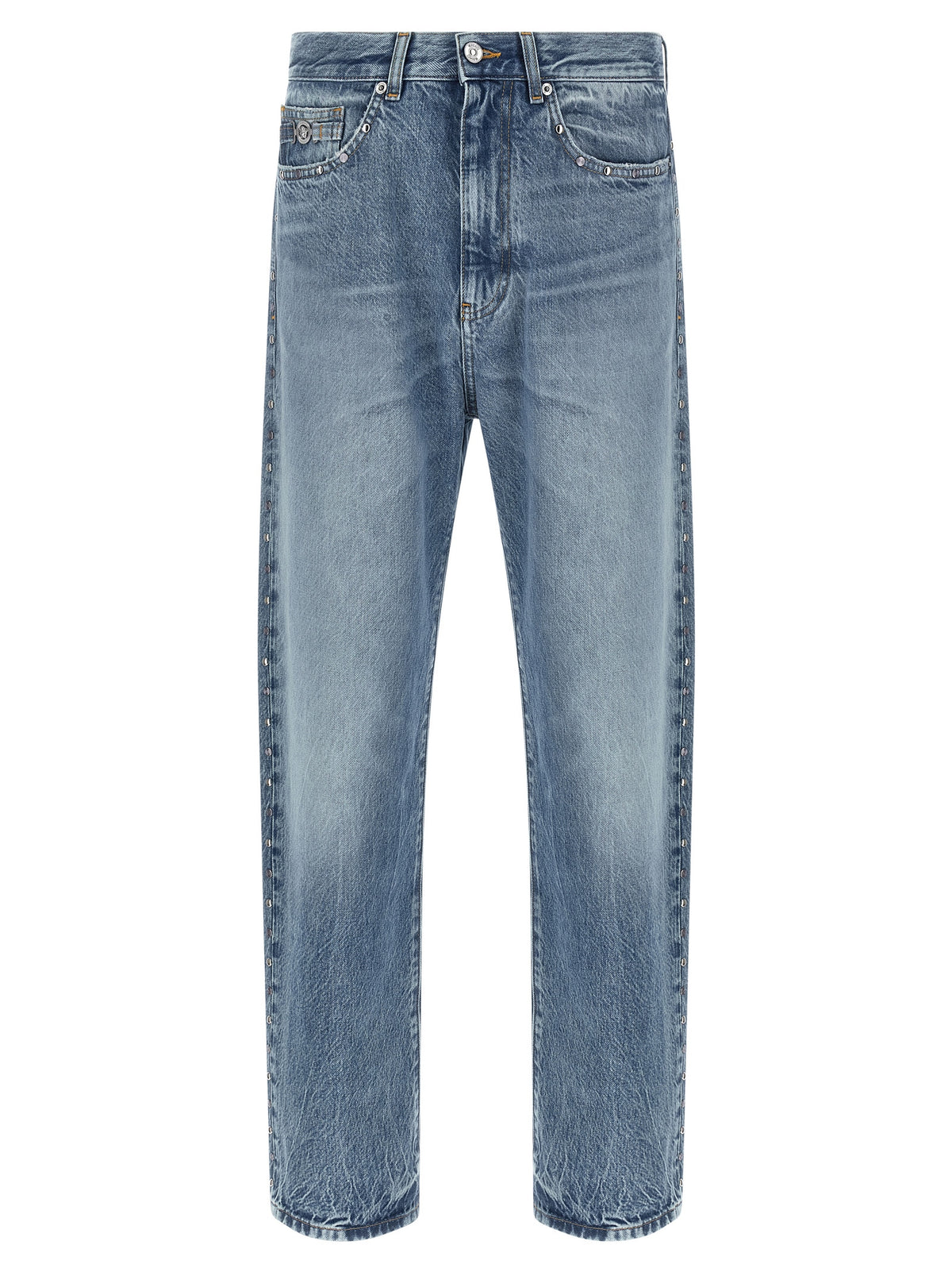 Blue Cotton Straight-Leg Jeans