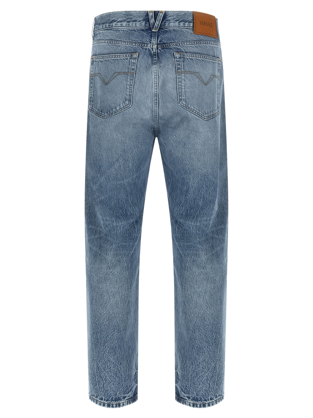Blue Cotton Straight-Leg Jeans