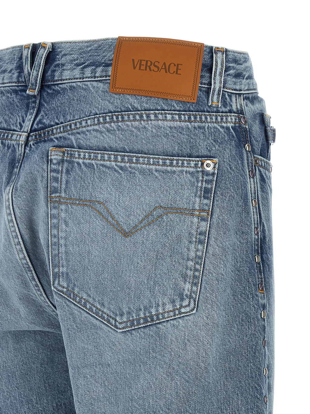 Blue Cotton Straight-Leg Jeans