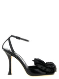 Black Leather Stiletto Heel Sandals