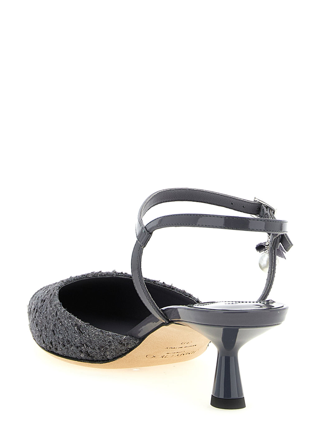 Gray Tencel Mid Heel Pumps