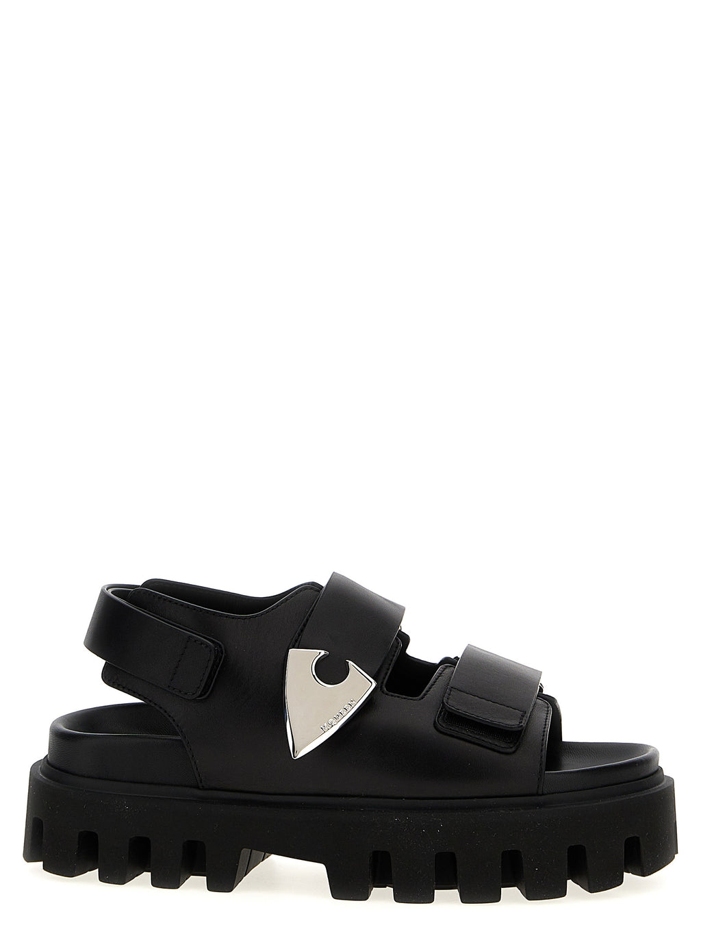 Black Calf Leather Bos Taurus Flat Sandals