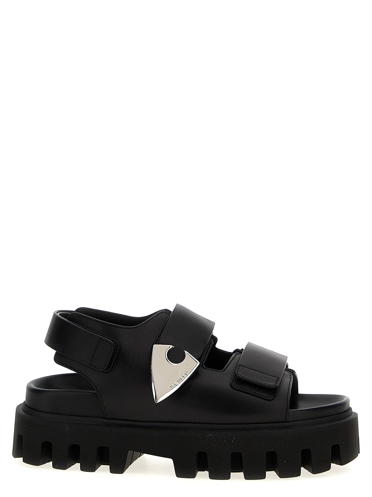 Black Calf Leather Bos Taurus Flat Sandals