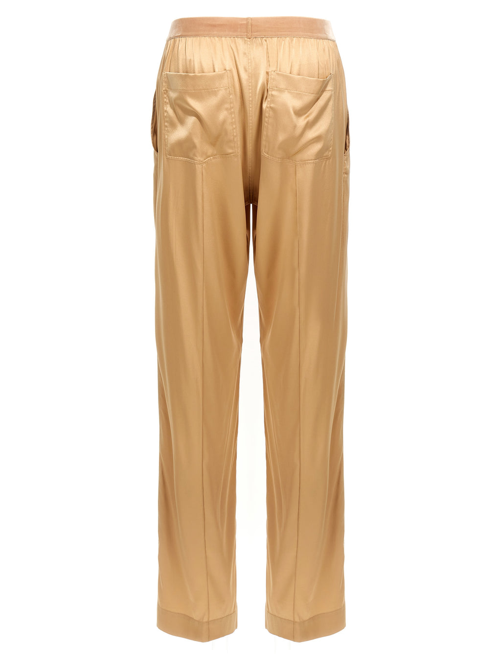 Beige Silk Casual Pants