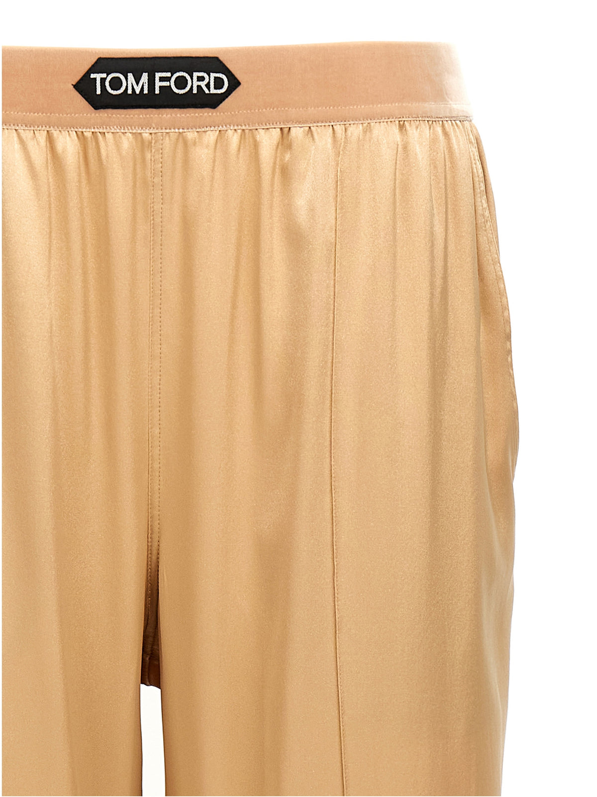 Beige Silk Casual Pants
