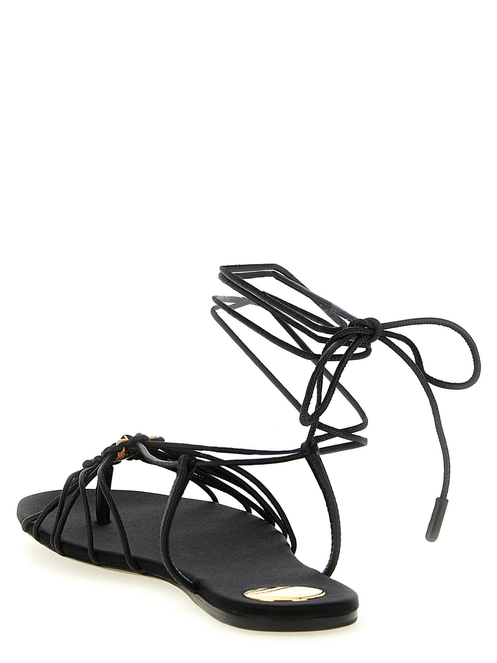 Black Lamb Leather Flat Sandals