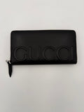 GUCCI Zip Black Front Logo Embossed Wallet