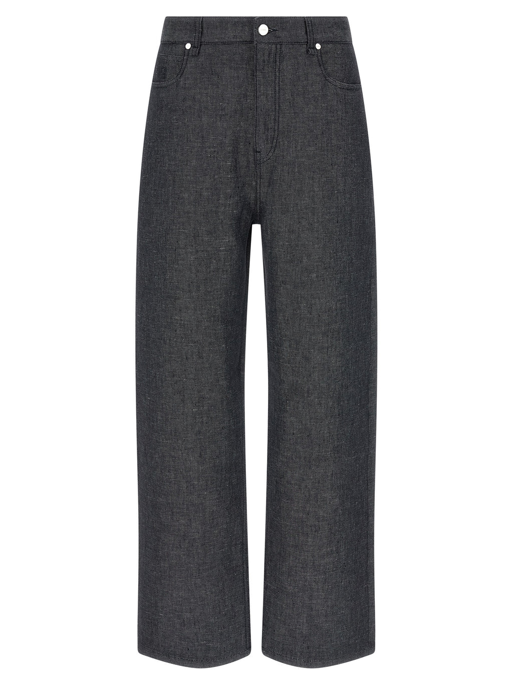 Gray Linen Straight-Leg Jeans