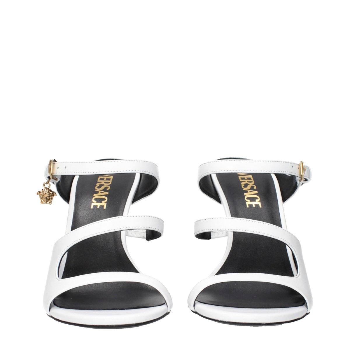 White Leather Stiletto Heel Sandals