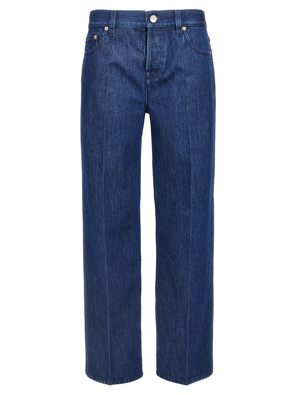 Blue Cotton Straight-Leg Jeans