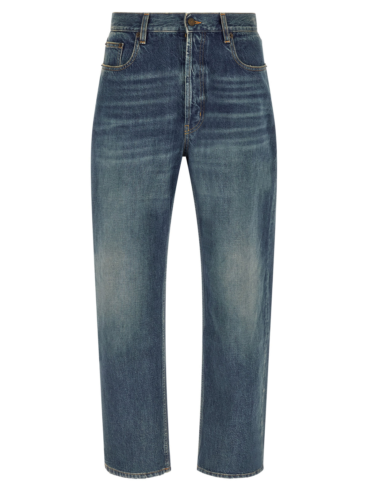 Blue Cotton Straight-Leg Jeans
