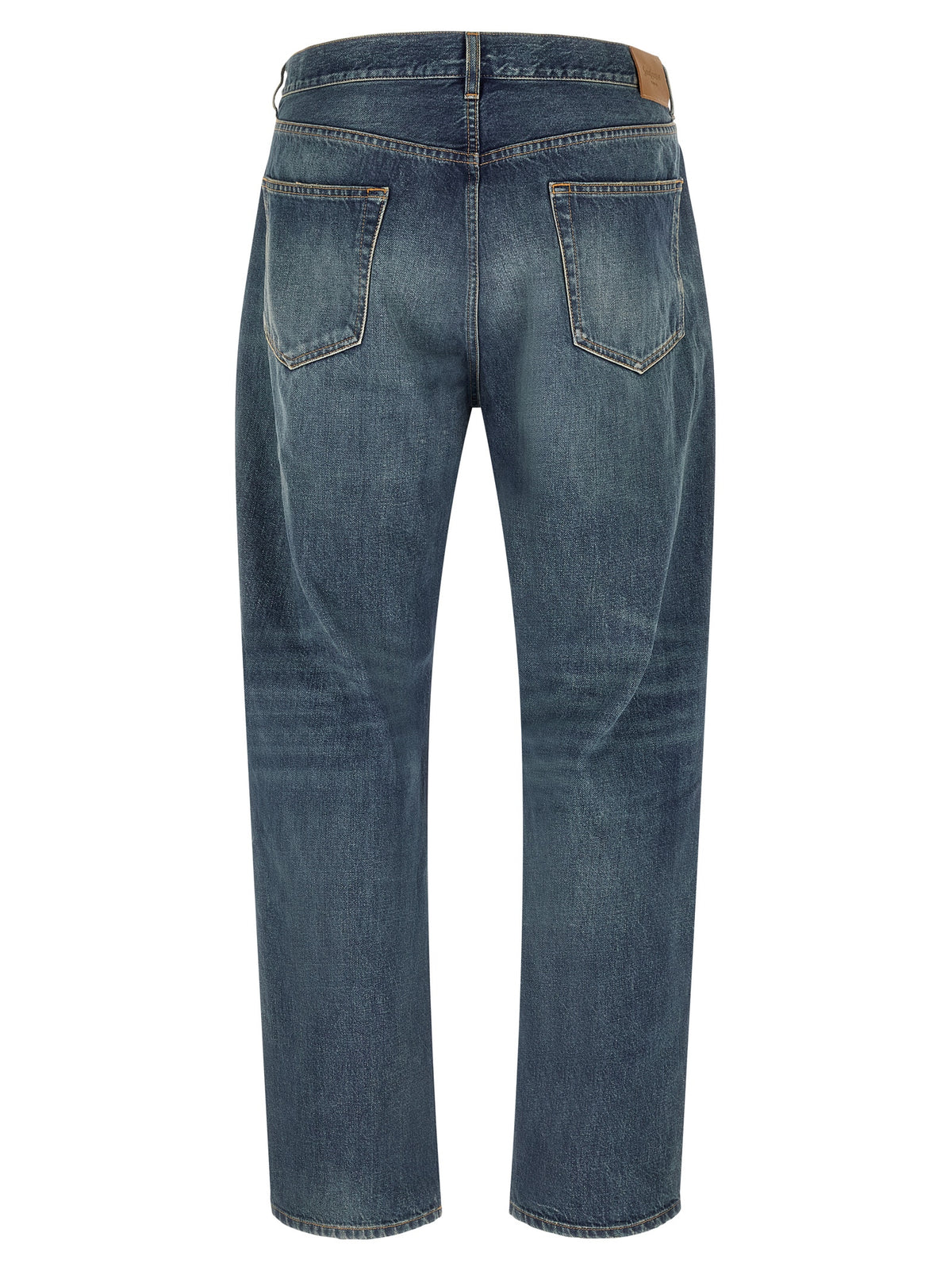 Blue Cotton Straight-Leg Jeans