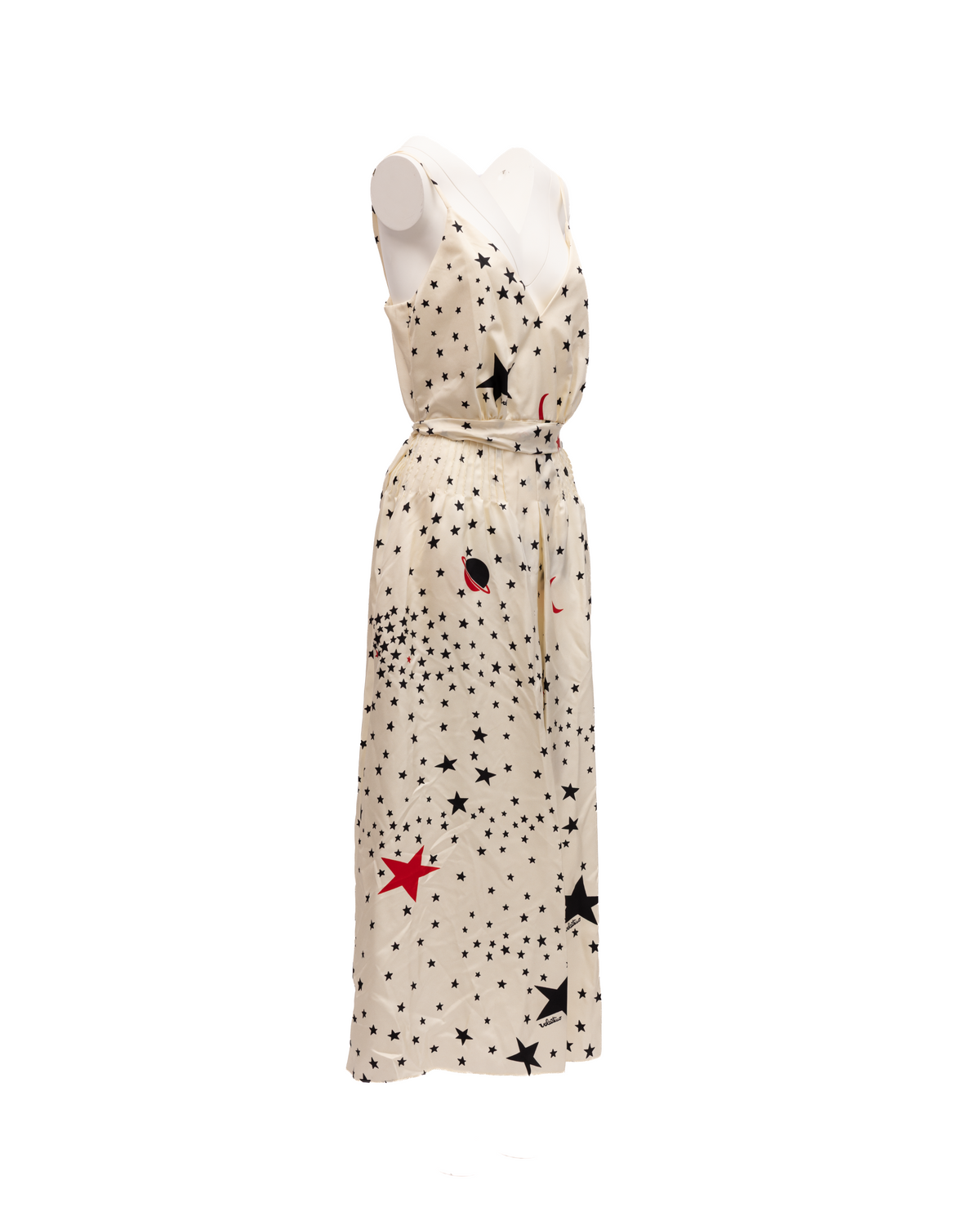 Midi Cream With Black And Red Stars Dress