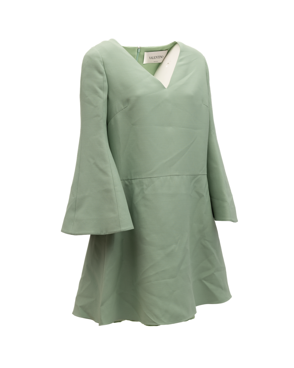 Sage Green V-Neck Dress with Bell Sleeves