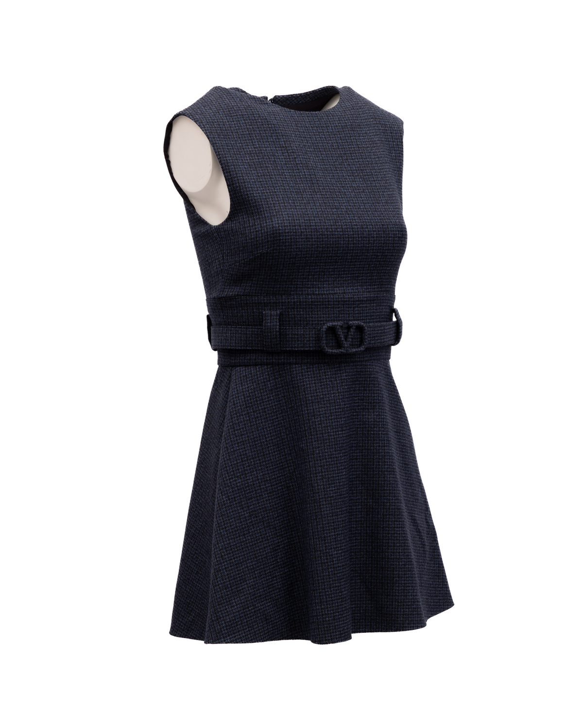 Navy Check Sleeveless Mini Dress