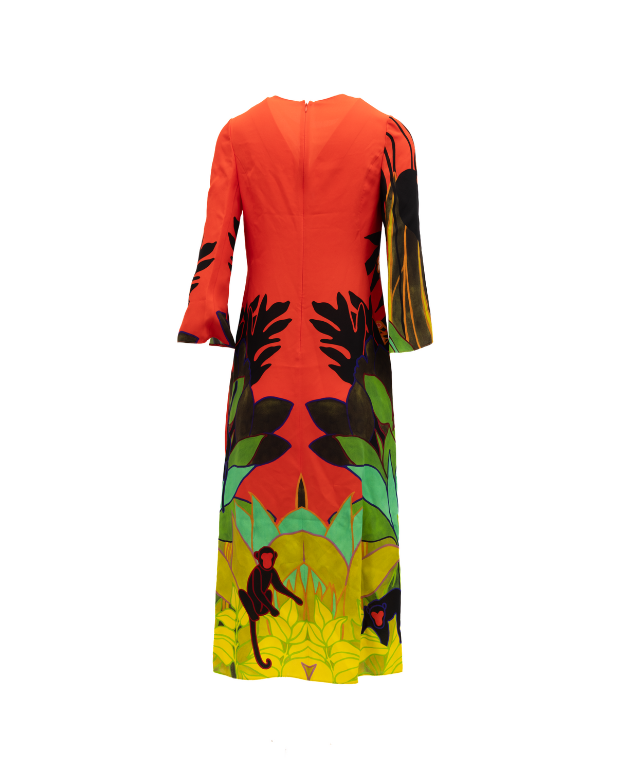 Tropical Print Long Sleeve Midi Dress