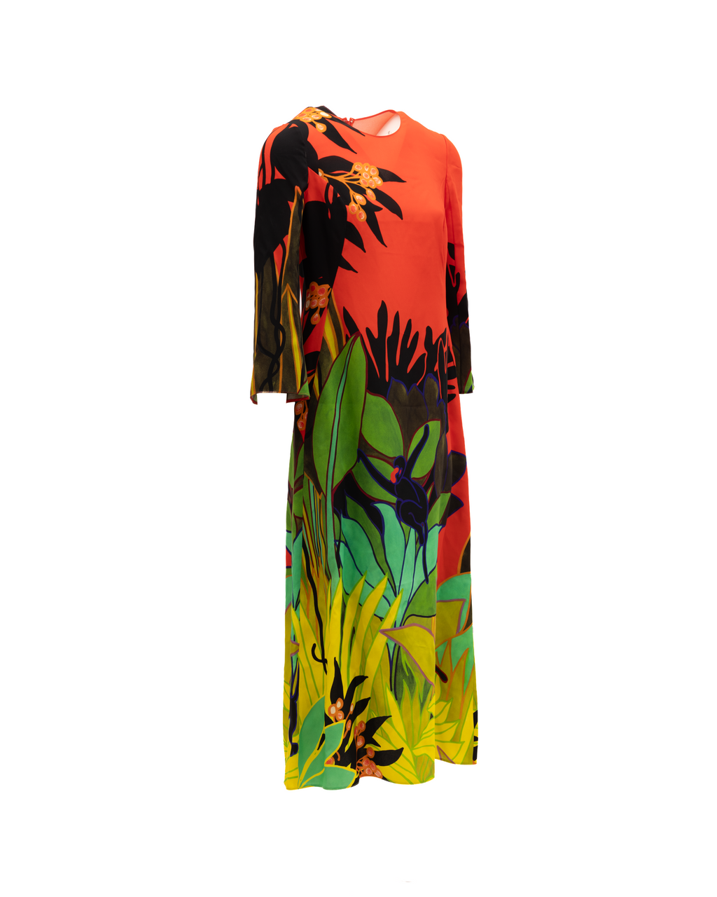 Tropical Print Long Sleeve Midi Dress