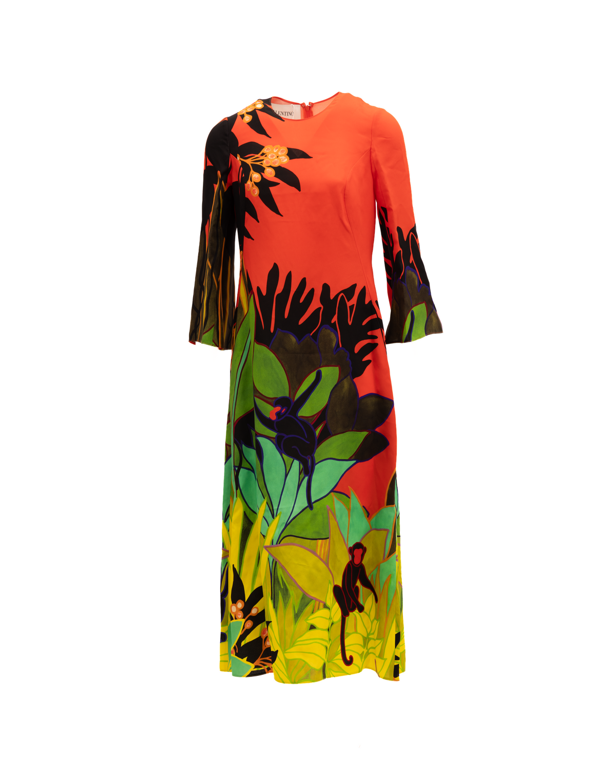 Tropical Print Long Sleeve Midi Dress