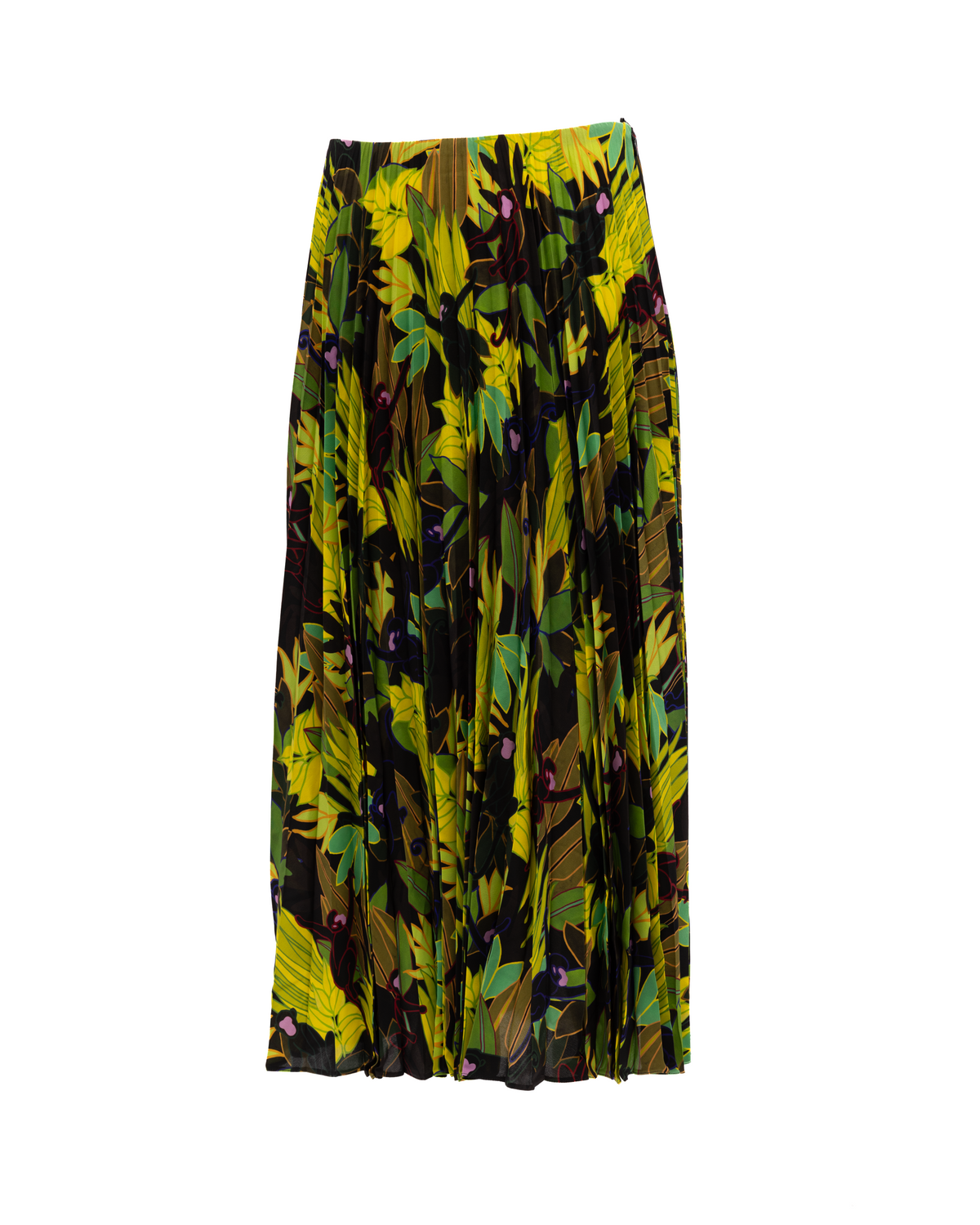 Green Print Pleated Skirt