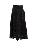 Cut-Out Floral Midi Black Skirt