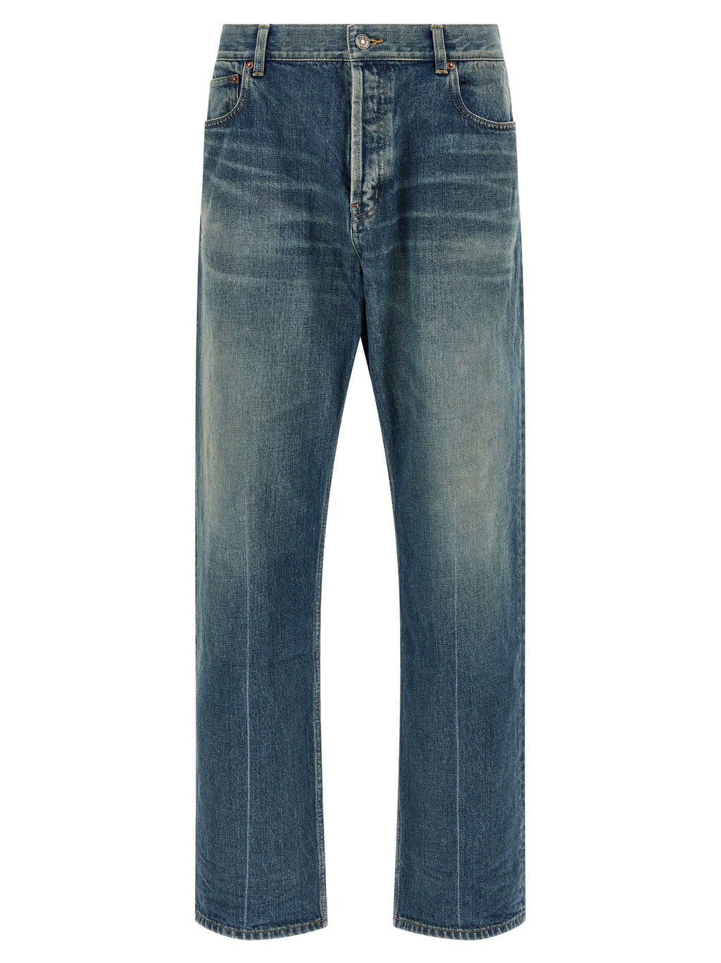 Blue Cotton Tapered Jeans