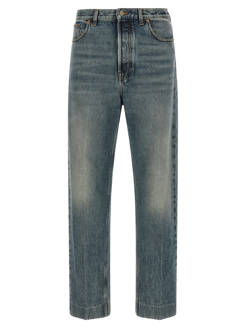 Blue Cotton Straight-Leg Jeans