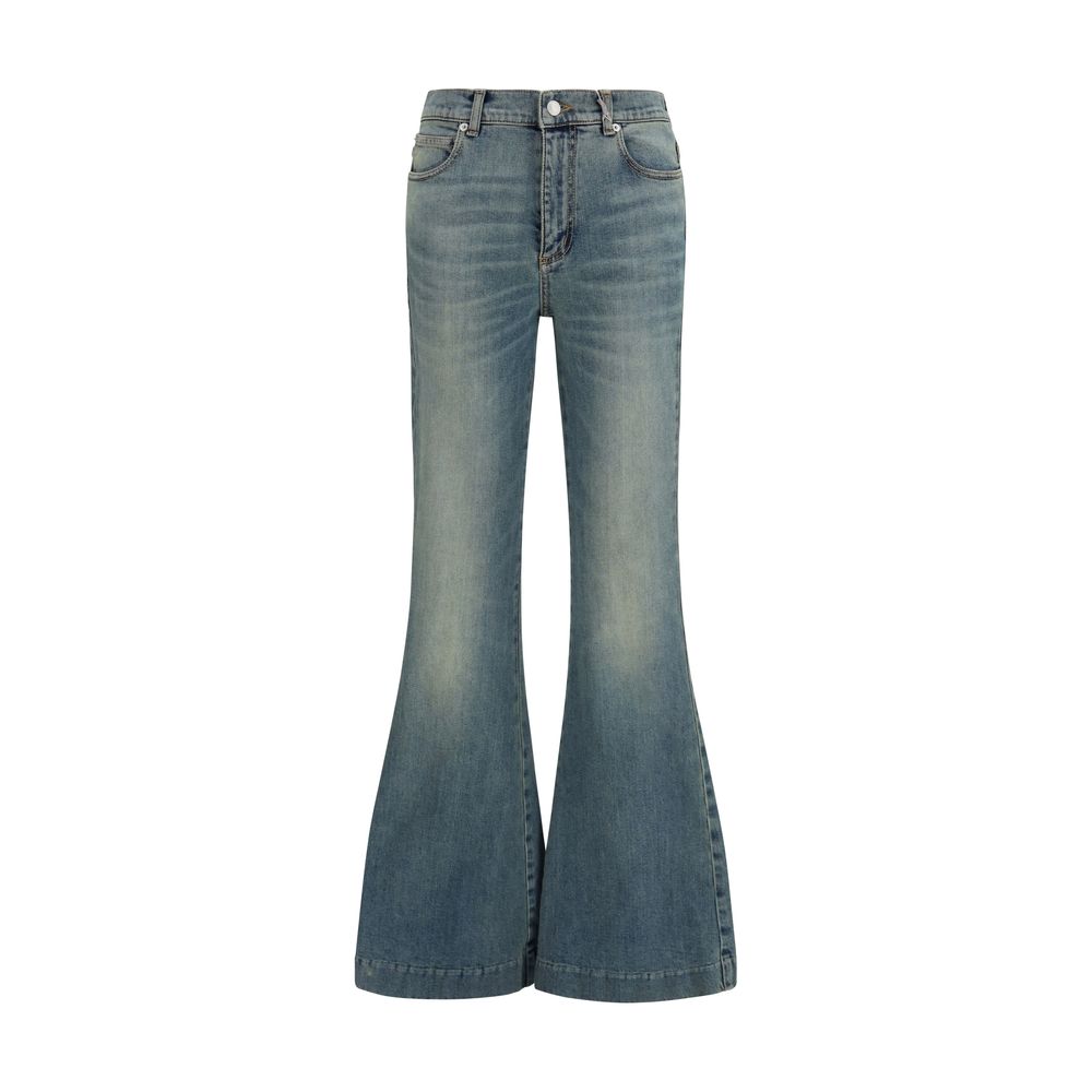 Blue Cotton Flared Jeans