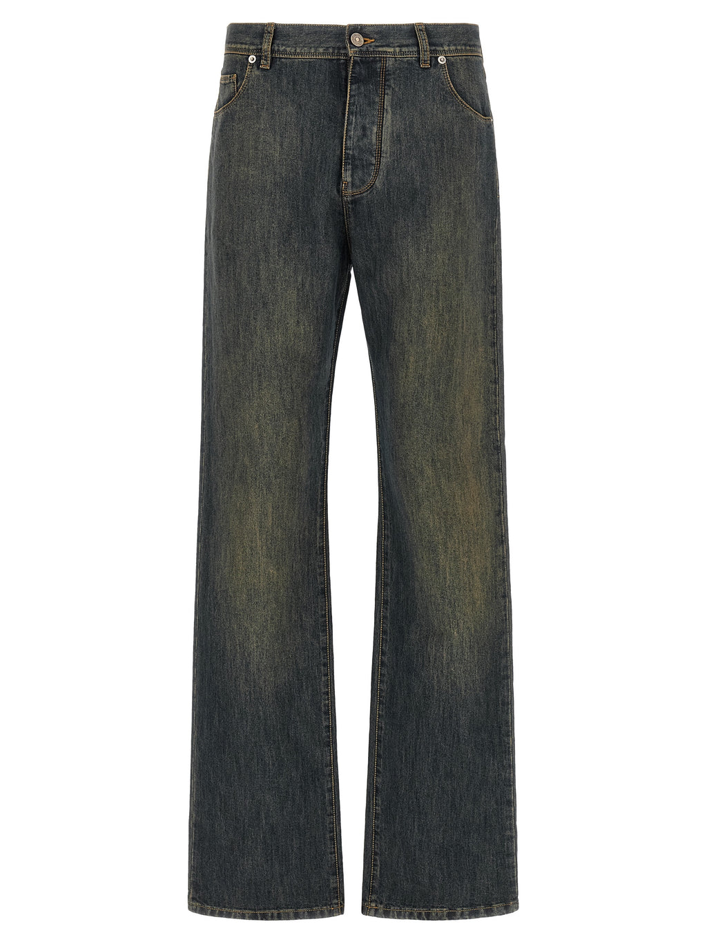 Blue Cotton Straight-Leg Jeans