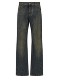 Blue Cotton Straight-Leg Jeans