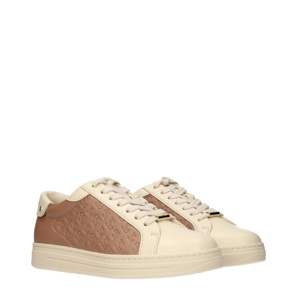 Beige Leather Low Top Sneakers